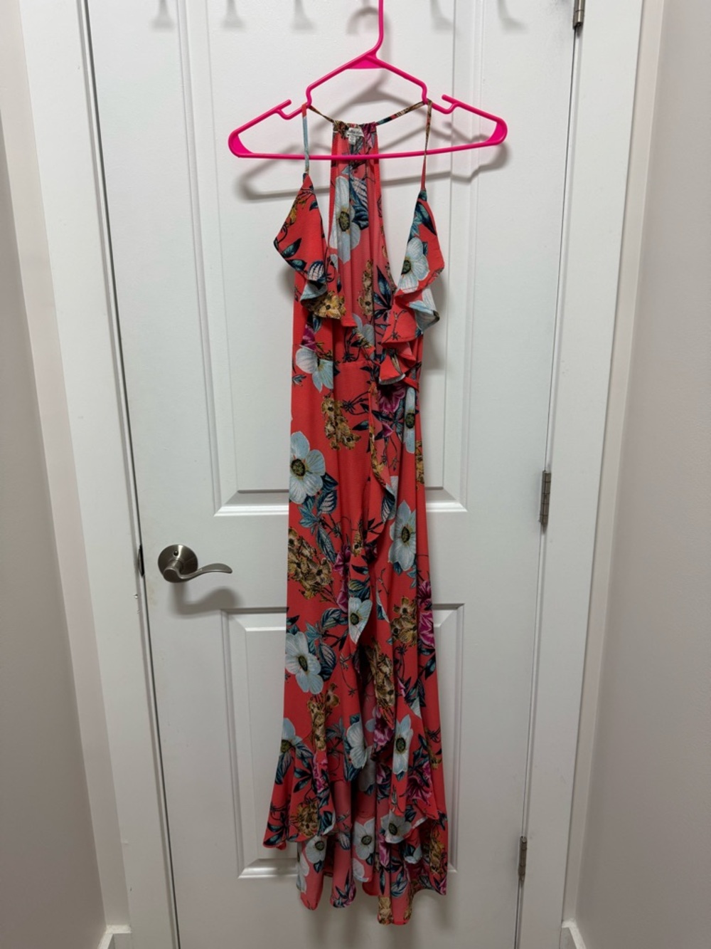 Coral Floral Halter Maxi Dress